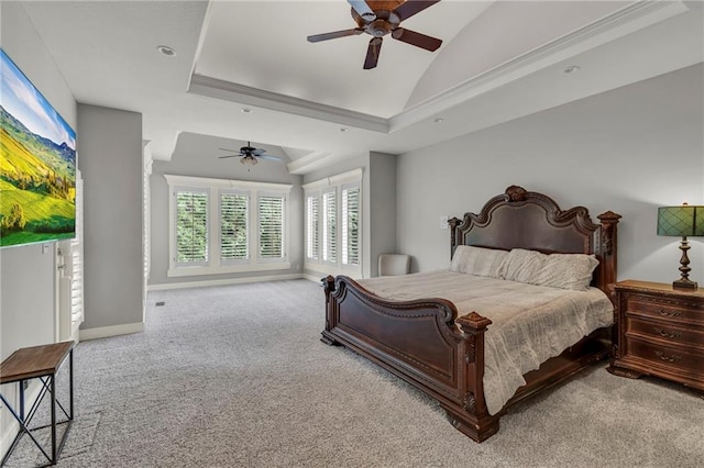 8129 Clearwater Pt, Parkville, MO 64152 - carpeted bedroom with vaulted ceiling and a ceiling fan