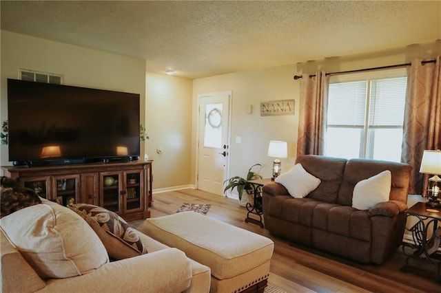 7164 State Route T Hwy, Amazonia, MO 64421 - living area with a textured ceiling, wood finished floors, and baseboards