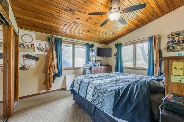 13813 Petty Rd, Kearney, MO 64060 - bedroom featuring lofted ceiling, baseboards, multiple windows, wood ceiling, and carpet flooring
