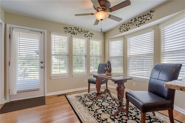 748 SW Windsong Cir, Lees Summit, MO 64082 - home office featuring light wood-style floors, ceiling fan, and baseboards