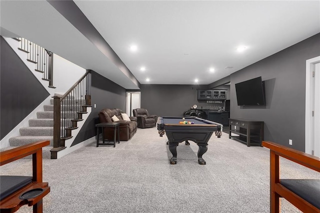 28897 Hackberry Cir, Paola, KS 66071 - playroom with carpet floors, billiards table, recessed lighting, and baseboards
