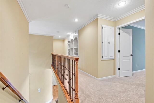 6330 N Nevada Ave, Parkville, MO 64152 - corridor featuring an upstairs landing, ornamental molding, carpet flooring, baseboards, and recessed lighting