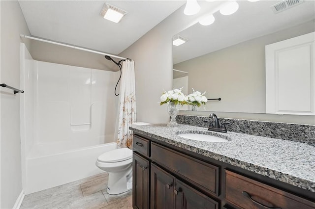 17311 Blue Moon Ln, Tonganoxie, KS 66086 - bathroom with toilet, vanity, shower / bath combination with curtain, and wood finished floors