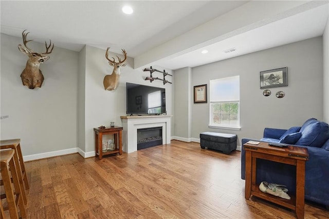 17311 Blue Moon Ln, Tonganoxie, KS 66086 - living room with wood finished floors, recessed lighting, a fireplace, and baseboards
