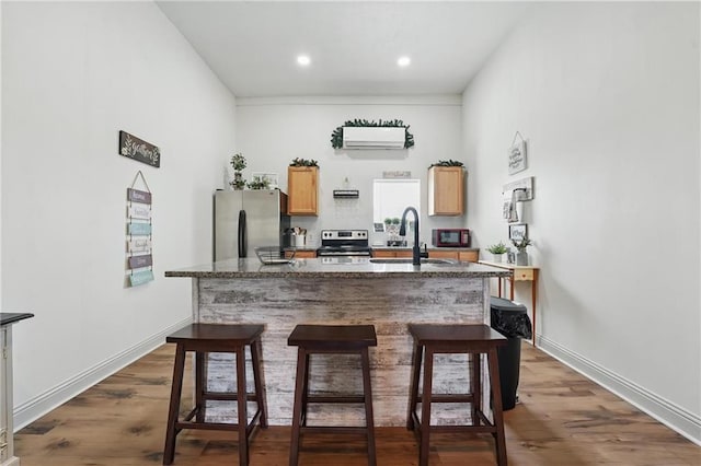 17311 Blue Moon Ln, Tonganoxie, KS 66086 - bar with stainless steel appliances, a sink, dark wood-style flooring, recessed lighting, and baseboards
