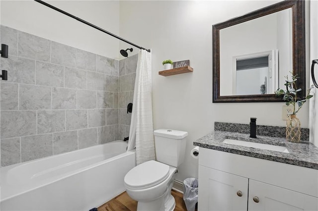 17311 Blue Moon Ln, Tonganoxie, KS 66086 - full bathroom with wood finished floors, shower / bath combo, toilet, and vanity