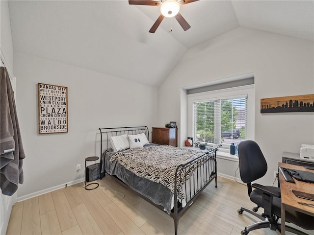 11382 S Longview Rd, Olathe, KS 66061 - bedroom with light wood finished floors, lofted ceiling, an office area, and ceiling fan