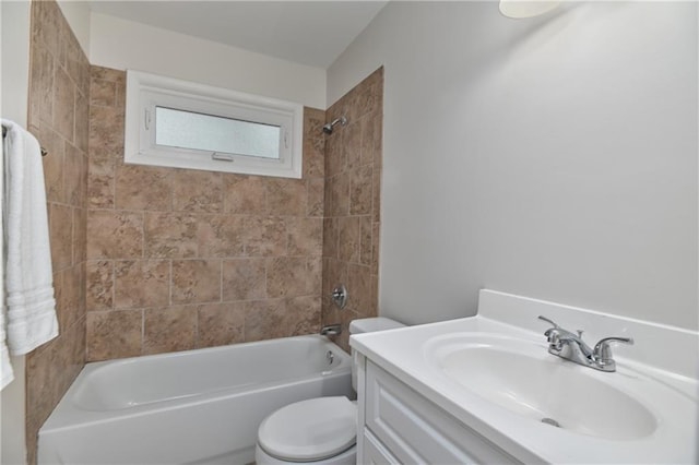 6411 Outlook Dr, Mission, KS 66202 - bathroom featuring toilet, tub / shower combination, and vanity