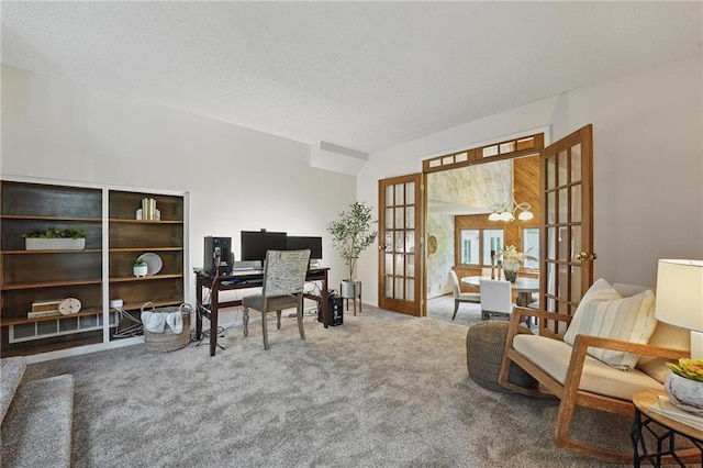 14927 S Caenen Ln, Olathe, KS 66062 - carpeted office featuring french doors and a chandelier
