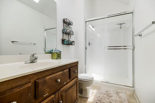 9008 N Hunter Ave, Kansas City, MO 64157 - bathroom featuring toilet, a shower stall, tile patterned flooring, and vanity
