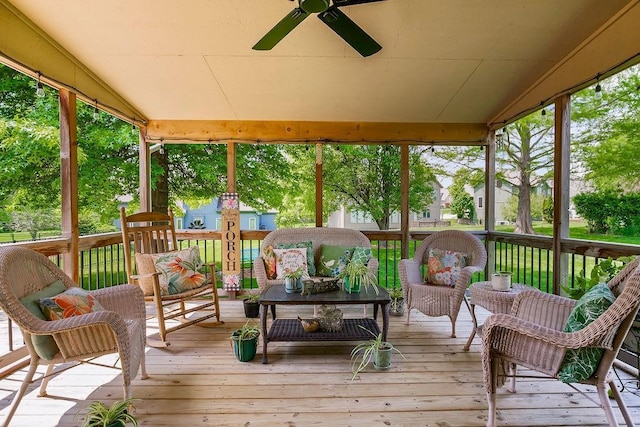 9008 N Hunter Ave, Kansas City, MO 64157 - deck featuring an outdoor living space and ceiling fan