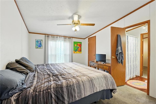 39460 Indianapolis Rd, Lane, KS 66042 - carpeted bedroom with crown molding, a ceiling fan, and a textured ceiling