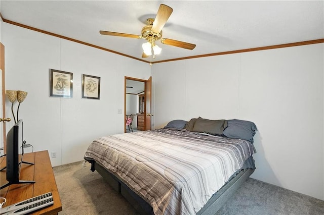 39460 Indianapolis Rd, Lane, KS 66042 - carpeted bedroom with ornamental molding and ceiling fan