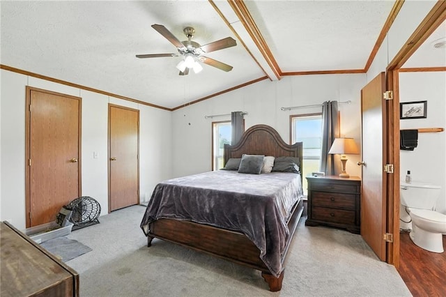 39460 Indianapolis Rd, Lane, KS 66042 - bedroom featuring crown molding, a textured ceiling, ceiling fan, and carpet flooring
