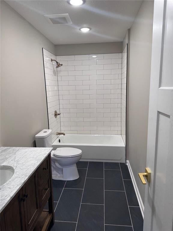 305 N Prairie St, Hamilton, MO 64644 - bathroom with vanity, toilet, tile patterned floors, shower / tub combination, and baseboards