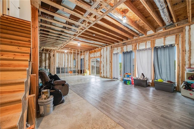basement with wood finished floors