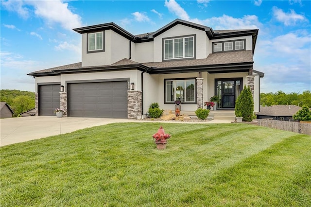 view of front of home with stucco siding, a garage, concrete driveway, and covered porch