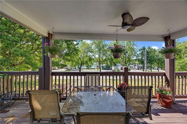 33 Lakeview Ln, Linn Valley, KS 66040 - wooden deck with ceiling fan and outdoor dining space
