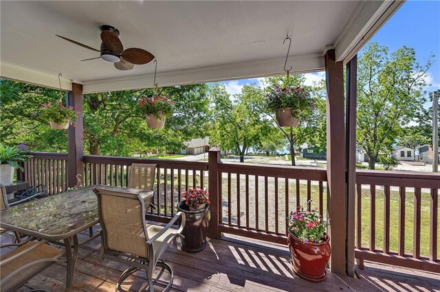 33 Lakeview Ln, Linn Valley, KS 66040 - wooden terrace with a ceiling fan and outdoor dining space