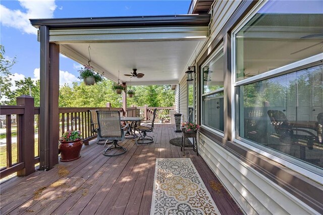 33 Lakeview Ln, Linn Valley, KS 66040 - wooden terrace featuring outdoor dining space and ceiling fan