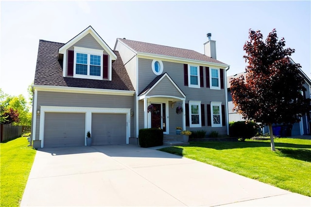 16366 S Hunter St, Olathe, KS 66062 - view of front facade with driveway, a chimney, and a garage