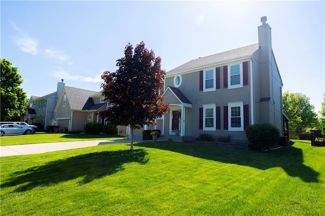 16366 S Hunter St, Olathe, KS 66062 - view of front of home with a front yard and a chimney