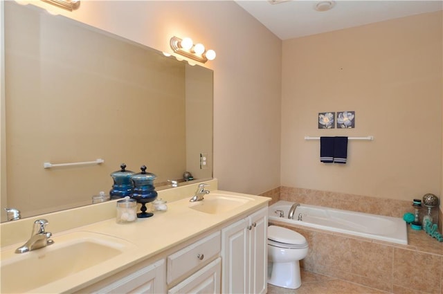 21962 W 116th Ter, Olathe, KS 66061 - bathroom featuring a garden tub, double vanity, and tile patterned flooring