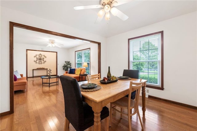 16280 Nall Ave, Stilwell, KS 66085 - dining area featuring ceiling fan and hardwood / wood-style flooring