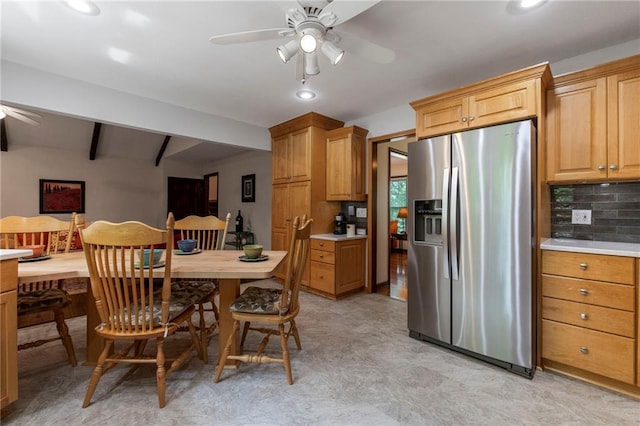 16280 Nall Ave, Stilwell, KS 66085 - dining area featuring ceiling fan, beam ceiling, and recessed lighting