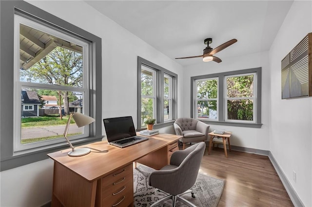 1508 SW Smith St, Blue Springs, MO 64015 - office with ceiling fan, wood finished floors, and baseboards