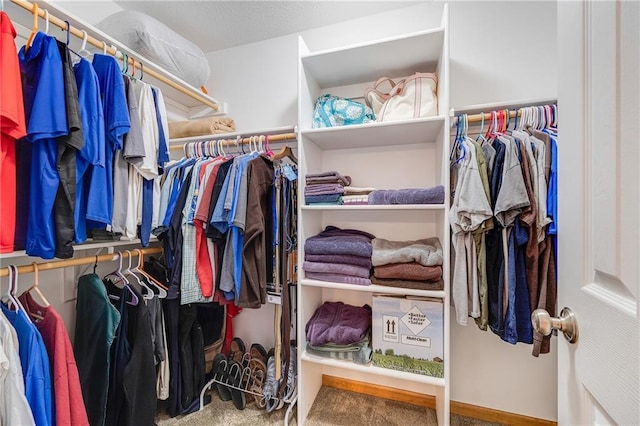 walk in closet featuring carpet