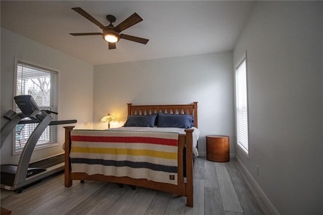 10200 SE 1075th Rd, Collins, MO 64738 - bedroom with multiple windows, wood finished floors, baseboards, and a ceiling fan