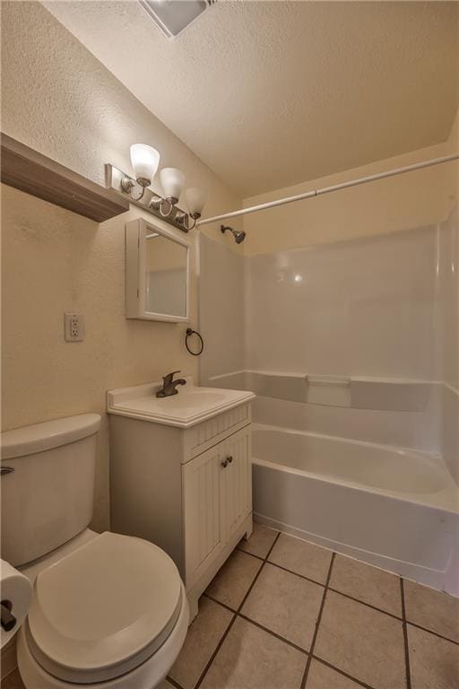 4306 W 78th Ter, Prairie Village, KS 66208 - bathroom with vanity, shower / washtub combination, toilet, tile patterned flooring, and a textured wall