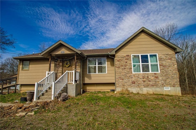 10875 SE 54th Hwy, Collins, MO 64738 - ranch-style house featuring stone siding and a front yard