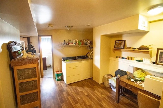 10875 SE 54th Hwy, Collins, MO 64738 - kitchen with independent washer and dryer, wood finished floors, open shelves, and light countertops