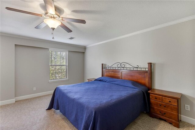 14037 W 112th Ter, Olathe, KS 66062 - bedroom featuring crown molding, carpet floors, baseboards, a ceiling fan, and a textured ceiling