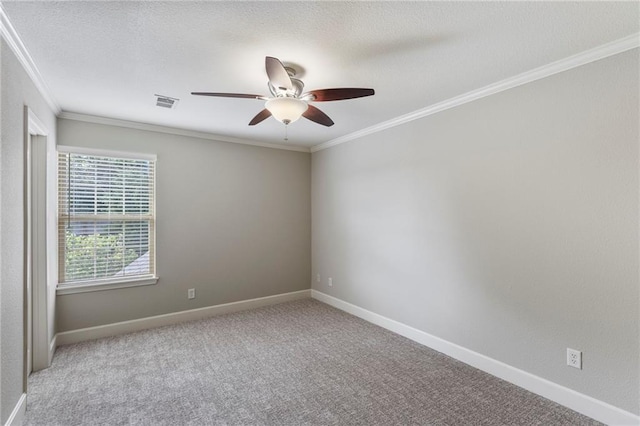 14037 W 112th Ter, Olathe, KS 66062 - carpeted empty room with ceiling fan, ornamental molding, baseboards, and a textured ceiling