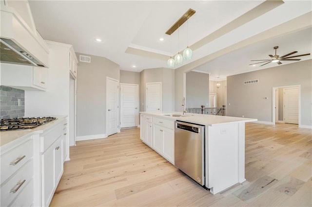 10201 N Winchester Ave, Kansas City, MO 64156 - kitchen featuring appliances with stainless steel finishes, a sink, premium range hood, light wood-type flooring, and recessed lighting