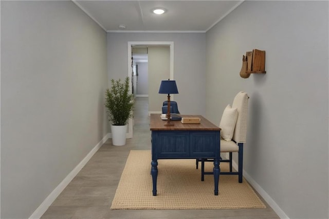 home office featuring baseboards and ornamental molding