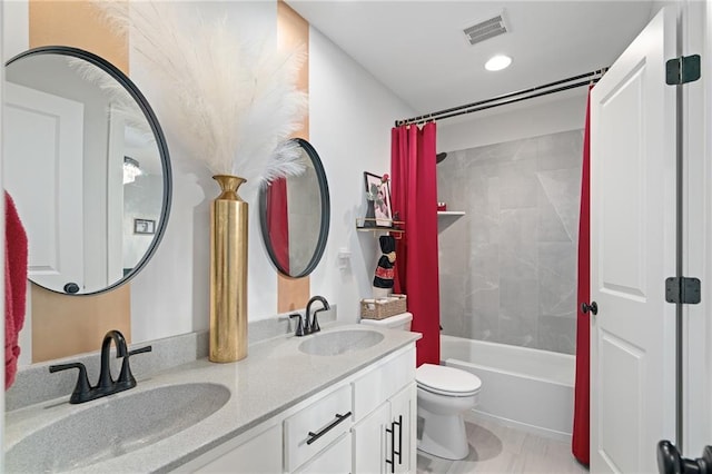18873 W 168th Ter, Olathe, KS 66062 - bathroom with toilet, double vanity, and shower / bath combination with curtain