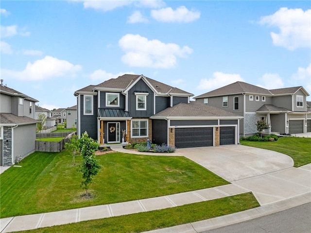 18873 W 168th Ter, Olathe, KS 66062 - view of front of house featuring board and batten siding, a garage, driveway, a residential view, and stone siding