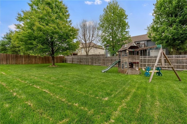 view of yard with a playground