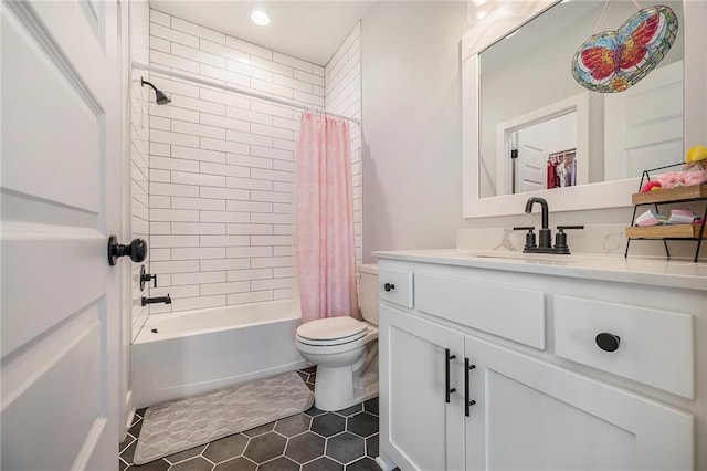 1309 NW 107th Ter, Kansas City, MO 64155 - bathroom with toilet, tile patterned flooring, vanity, recessed lighting, and shower / tub combo