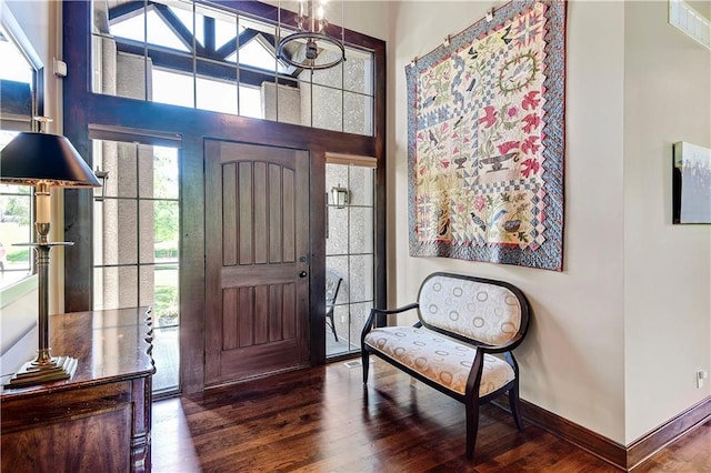 entryway with healthy amount of natural light, wood finished floors, and baseboards