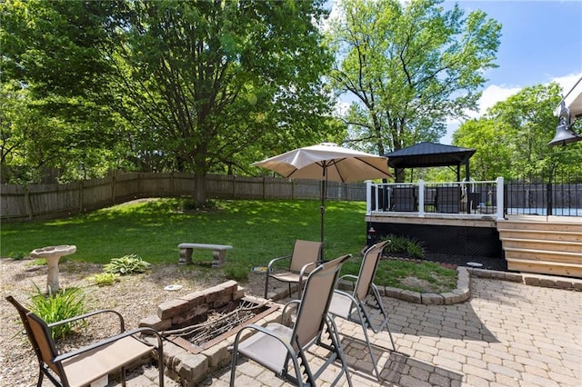 view of patio with a gazebo and a deck