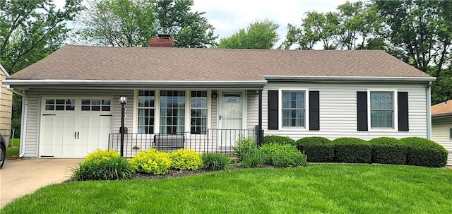 4006 W 63rd St, Prairie Village, KS 66208 - ranch-style home featuring a chimney, driveway, an attached garage, and a front yard