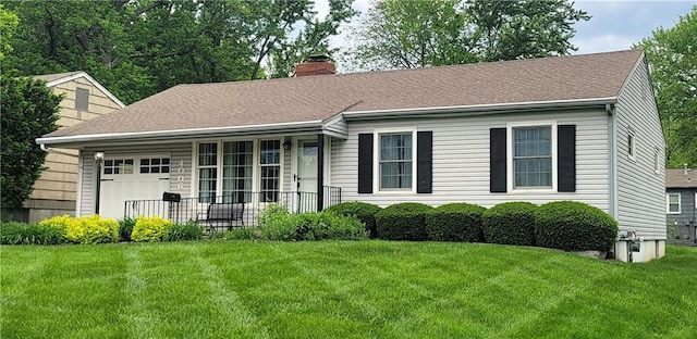 4006 W 63rd St, Prairie Village, KS 66208 - view of front of home featuring a chimney, a front yard, and an attached garage