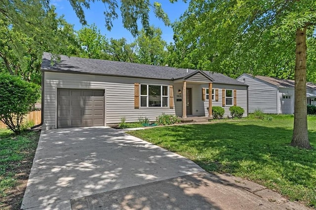 11424 W 68th Pl, Shawnee, KS 66203 - ranch-style house with an attached garage, driveway, and a front lawn