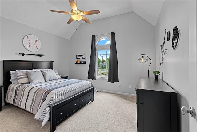 19600 W 98th St, Lenexa, KS 66220 - bedroom featuring vaulted ceiling, light colored carpet, baseboards, and a ceiling fan