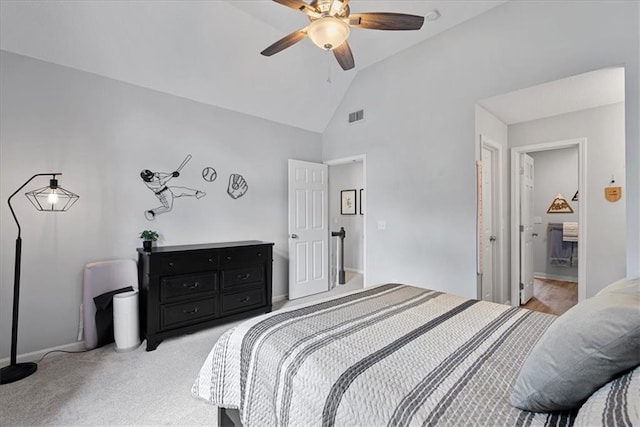19600 W 98th St, Lenexa, KS 66220 - bedroom featuring lofted ceiling, light carpet, baseboards, and a ceiling fan
